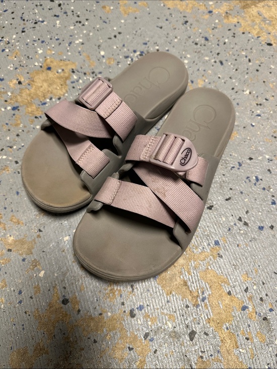 Chaco Shoes - Chaco Slide Sandals in Mauve and Olive Gray